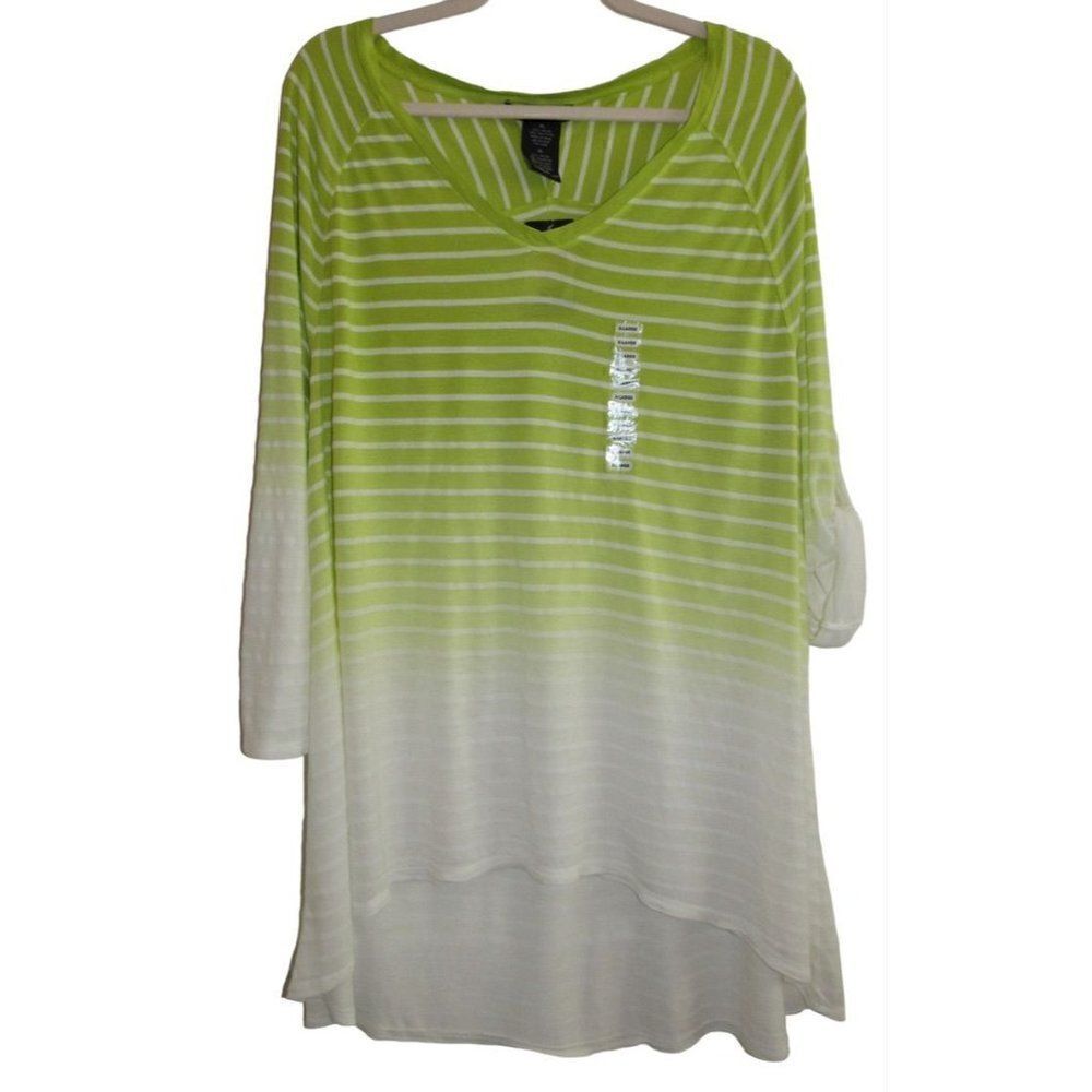 NWT‎ Grace Elements Green & White Stripe Dip Dye Top XL